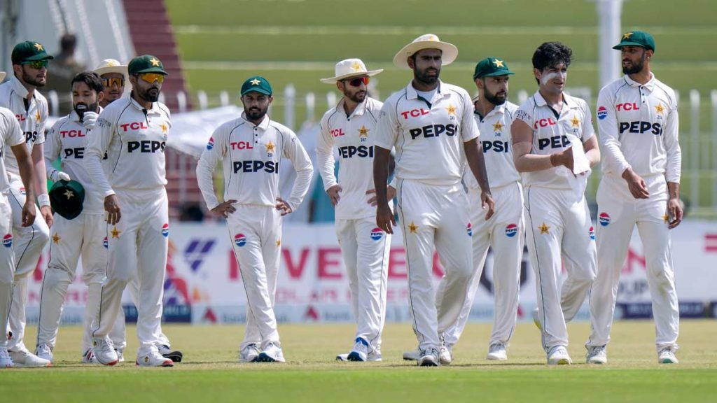 Pakistan cricket team showcases their strength and unity in a Test match setting.